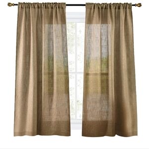 Valea Home Soft Burlap Look Natural Tan Rod Pocket Window Curtain Panel